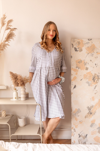 34LI Lidia Camicia per la gravidanza e l'allattamento Marija - 100% cotone, plaid classico