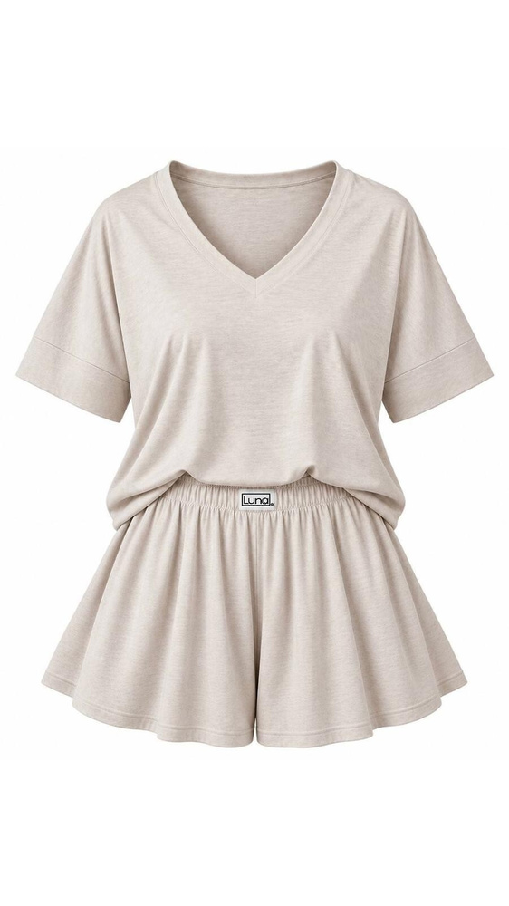 Luna 1313 pigiama donna beige 100% cotone maglietta e pantaloncini corti