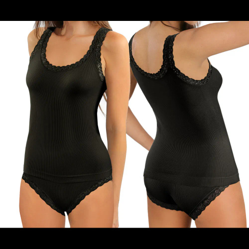 Canotta donna Sesto Senso 6109 pizzo senza cuciture elastica black