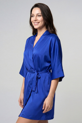 Accappatoio Unikat Elodie Satinato Blu Cobalto Donna 3/4 Peniuar con Cintura