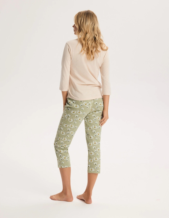Pigiama donna Henderson GINA beige 100% cotone manica e pantaloni 3/4