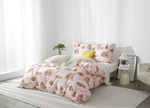 Gingerhouse Christmas microsatin bedding gingerbread houses pink I25 Spod Igły i Nitki - morbido, liscio e resistente