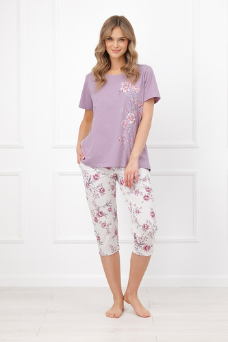 Italian Fashion Karilla Pigiama donna 100% cotone pantaloni 3/4 fiori