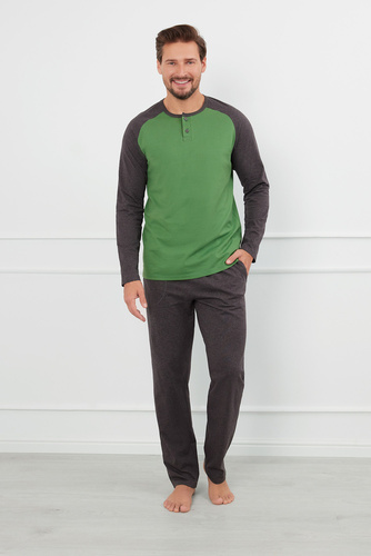 Alexander Pigiama uomo manica lunga, pantaloni lunghi Moda italiana - verde/c.melange