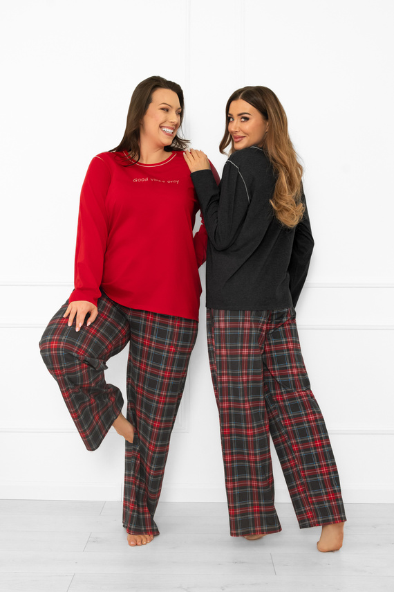 Pigiama da donna Italian Fashion in rosso - cotone, manica lunga e pantalone, a quadri