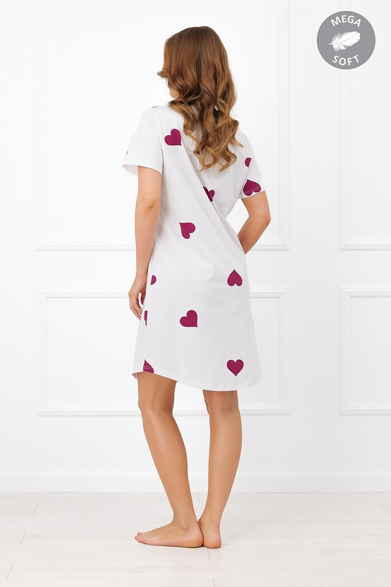 Italian Fashion Kioga Camicia da notte Mega Soft ecru con cuori manica corta