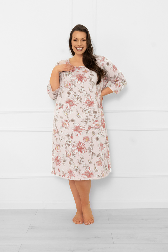 Camicia da notte da donna Betula - cotone, manica 3/4, motivo floreale Moda italiana