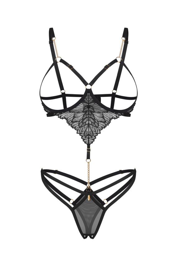 Obsessive Matildea body nero in pizzo open cup con ferretto