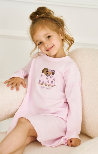 3509 Jasmina Taro rosa - camicia da notte bambina in cotone stampato