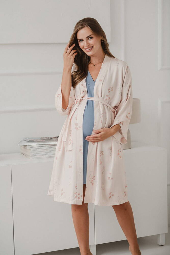 Flowers on pink szlafrok bambusowy ciążowy Milk&Love różowy 