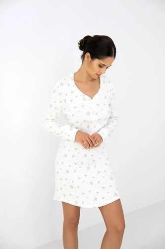 Camicia da notte donna Sensis Vida ecru in cotone con fiori manica lunga