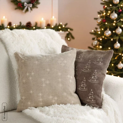 CHP308 Federa natalizia Eurofirany 45x45 con paillettes 3D stelle beige