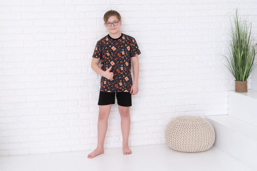 Pigiama Western Boys a maniche corte, pantaloni Italian Fashion- grafite/nero