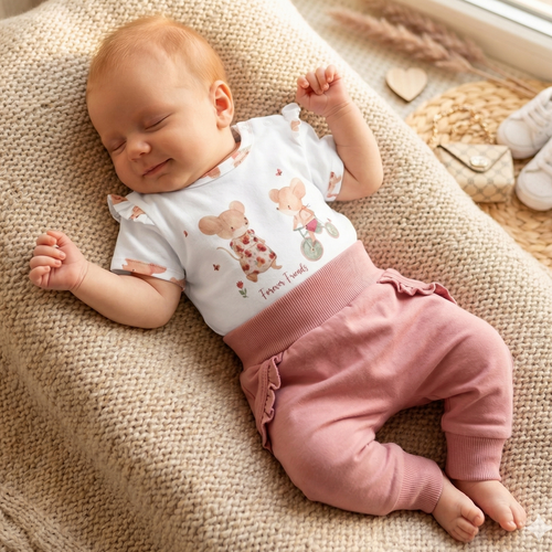 T-shirt neonato Nini Little Mouse cotone biologico stampa bambina manica corta