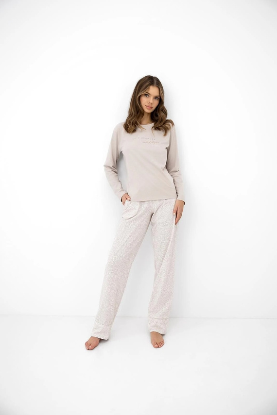 Pigiama donna Sensis Lyanna beige in cotone con pantaloni lunghi a fiori