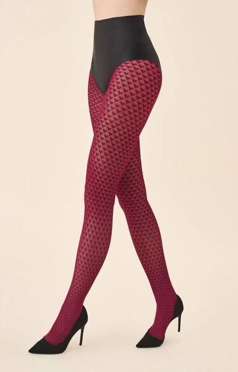 1233 Collant Cherie Gabriella 60 den bordeaux - motivo a cuore, 3D