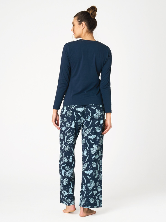 Pigiama donna Key LNS 534 blu navy in cotone lunga con tasche
