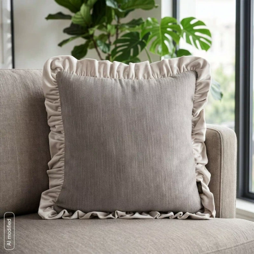 Eurofirany Elvara federa decorativa 45x45 in velluto con balza - beige