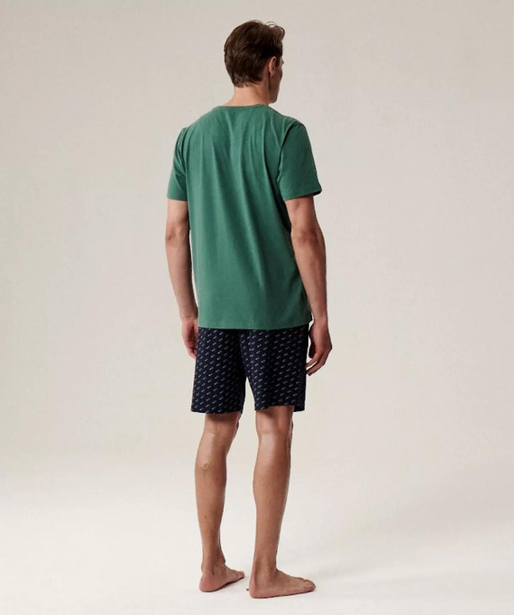 Pigiama da uomo NMP-395 - cotone verde e blu navy, manica corta, leggero e confortevole per l'estate