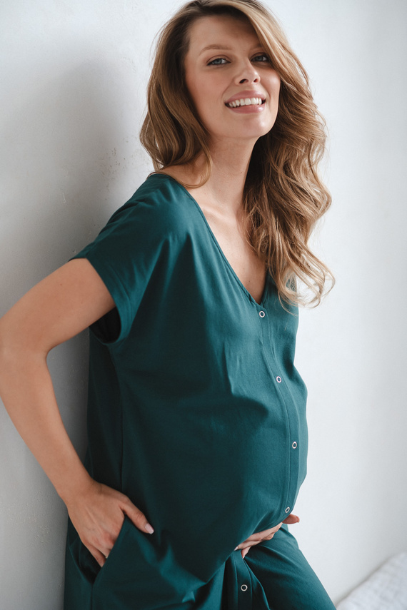 Camicia parto e allattamento Born of Love Milk&Love con bottoni green 