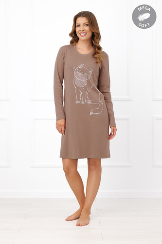 Italian Fashion Filomena camicia da notte donna cotone manica lunga gatto