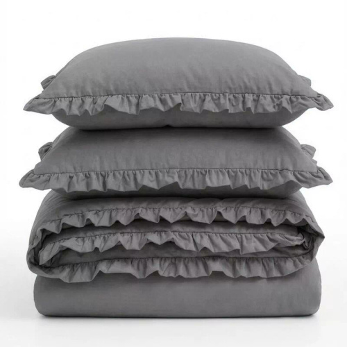 Biancheria da letto in cotone con balza Eurofirany 100% cotone con cerniera colore acciaio