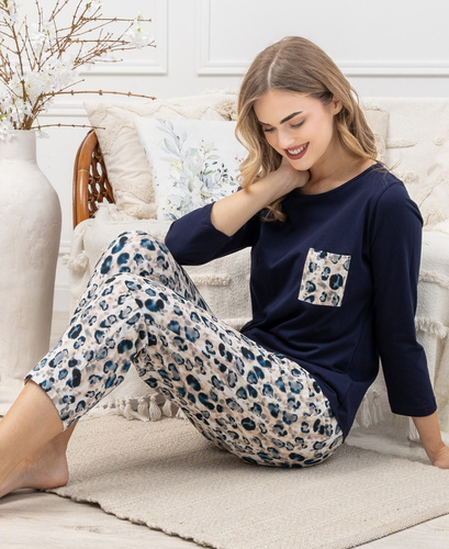 Leveza Victoria 1664 pigiama donna - cotone, blu navy, manica lunga