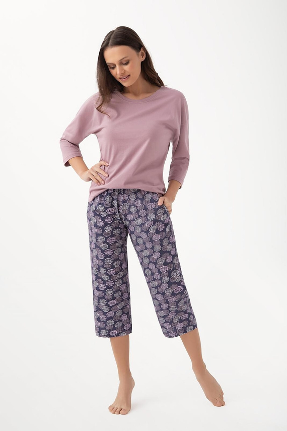 344 Pigiama donna Luna cacao - cotone, manica 3/4, confortevole e traspirante