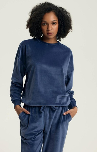 43722 Delanie Pigiama Henderson donna in velluto blu, manica lunga e pantaloni