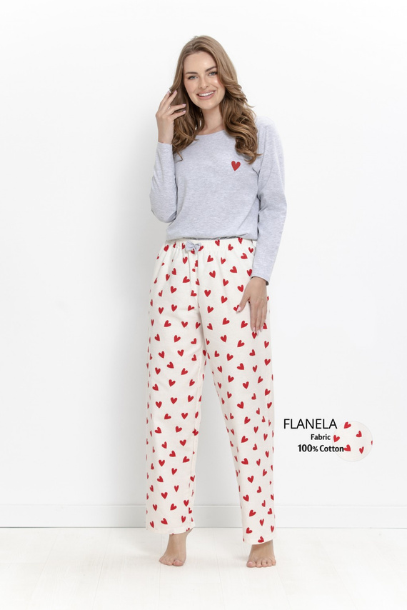 Pigiama donna Taro Corin 3624 100% cotone flanella lunga cuori
