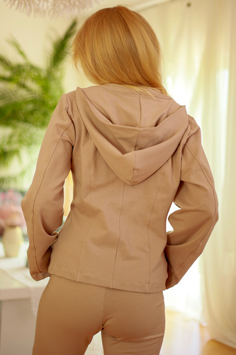 Adela - giacca con cappuccio da donna, 95% cotone 5% elastan | marca polacca Mirale - beige