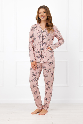 Italian Fashion Izabell pigiama donna in cotone lungo con bottoni e fiocchi