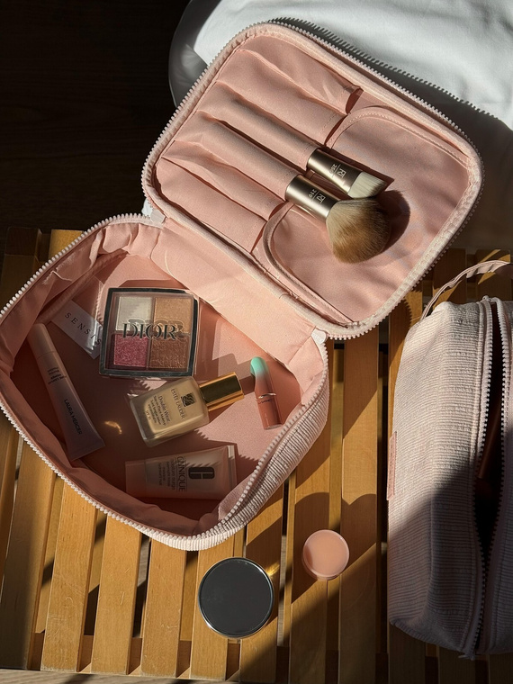 Trousse Large Sensis – Elegante, Con Scomparto per Pennelli, Con Cerniera, Materiale a Righe