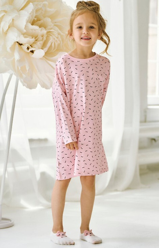 3494 Leonia Taro rosa - camicia da notte bambina in cotone con fiocchi