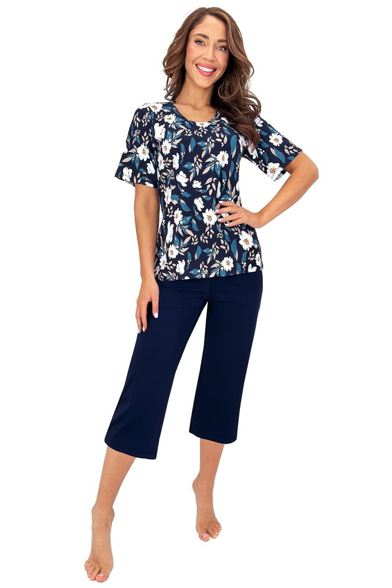 Donna Irene 3/4 pigiama donna in viscosa blu navy con fiori