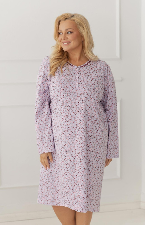 Camicia da notte Taro 3660 Agnessa viola 100% cotone manica lunga