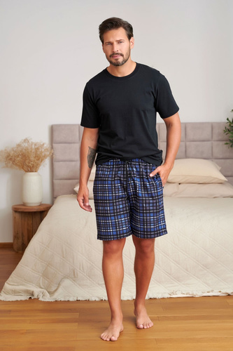 Pigiama uomo Doctor Nap 7552 100% cotone nero con pantaloncini a quadri