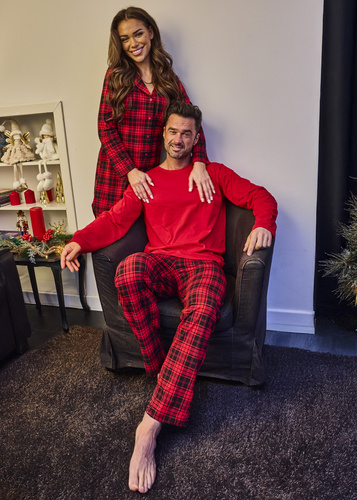 104/433 Camicia sbottonata Tracy Cornette - cotone, sbottonata, a quadri rossi, manica lunga