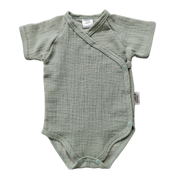 Body in mussola Just Muslin 03235KMI Makoma menta- manica corta, busta, 100% cotone
