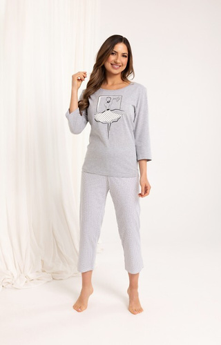 716 Pigiama da donna grigio Regina - cotone, manica 3/4, pantaloni 7/8 fantasia
