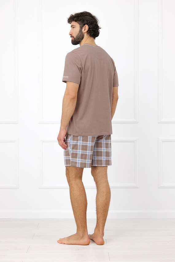 Pigiama Uomo Italian Fashion Dante Cotone Corto Pantaloncini a Quadri con Tasche cappuccino
