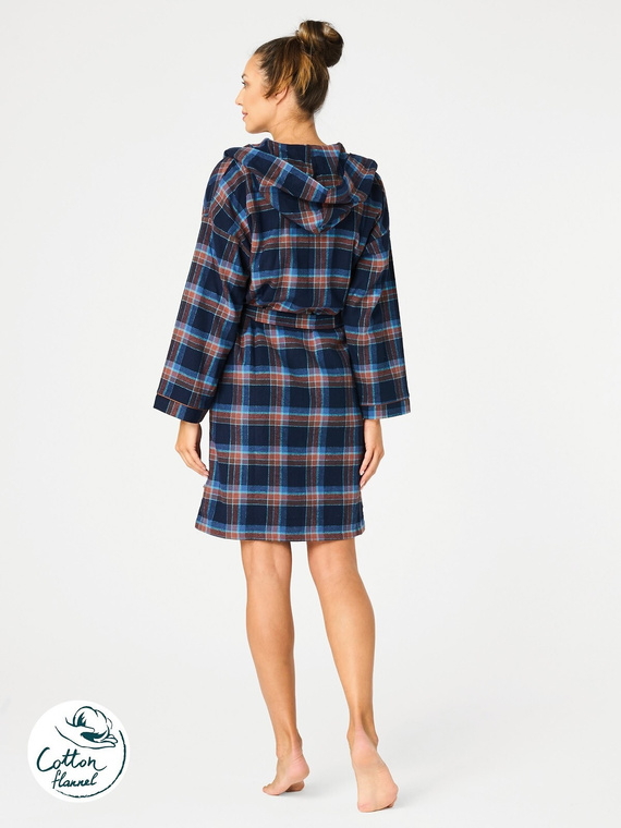 Accappatoio da donna LGD 431 Key - blu marino, in flanella di cotone, caldo e morbido