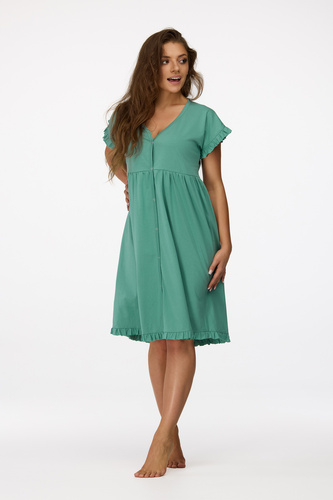 no. 23 Camicia da notte per la gravidanza Senizo verde - 100% cotone, manica corta, allattamento con bottone