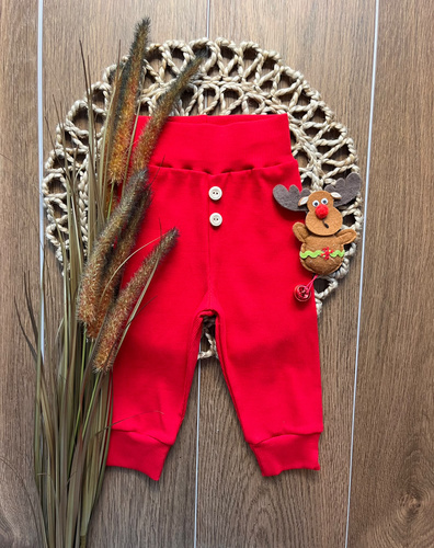 Leggings da bambino LC015 rossi in cotone a coste con bottoni in legno