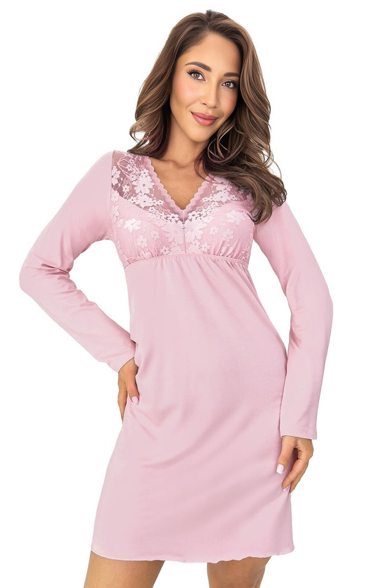 Camicia da notte Donna Ramona II elegante rosa cipria viscosa pizzo scollo a V