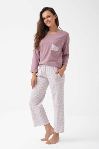 339 Pigiama donna Luna - cotone, manica 7/8, color cacao, comfort e stile