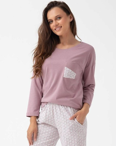 339 Pigiama donna Luna - cotone, manica 7/8, color cacao, comfort e stile