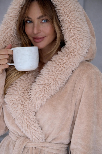 L&L Ana 2646 Angora accappatoio lungo donna in peluche con pelliccia