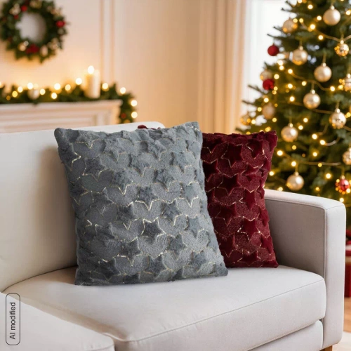 CHP308 Federa natalizia Eurofirany 45x45 con paillettes 3D stelle argento