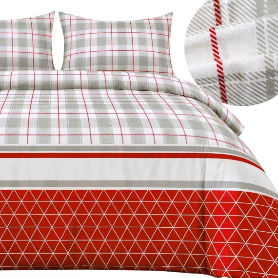 31516/1 Biancheria da letto natalizia in flanella Flanelove Darymex grigio rosso- set 100% cotone, caldo e morbido